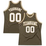 Custom Olive White Old Gold Basketball Jersey - Authentic Throwback Salute To Service Custom Olive White-Old Gold Authentic