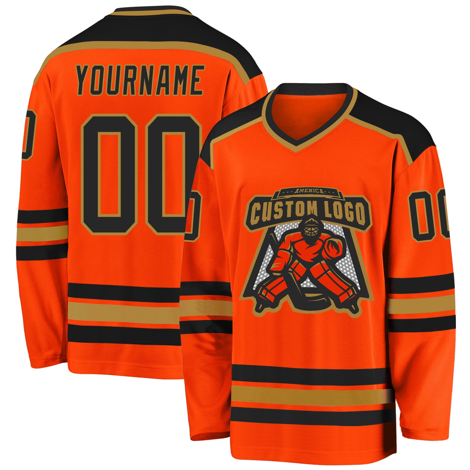 Custom Orange Black Gold Hockey Jersey | Personalized Sports Apparel Custom Orange Black-Old Gold Hockey Jersey