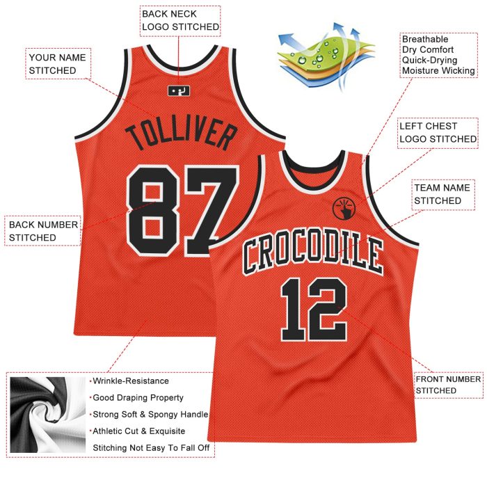 Custom Orange Black White Basketball Jersey - Authentic Throwback Design Custom Orange Black-White Authentic Throwback Basketball - Image 2