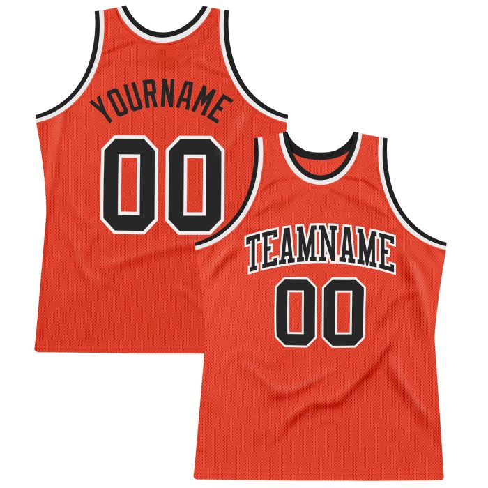 Custom Orange Black White Basketball Jersey - Authentic Throwback Design Custom Orange Black-White Authentic Throwback Basketball - Image 1