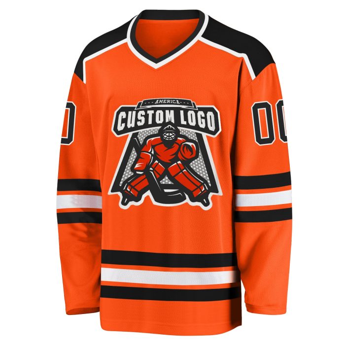 Custom Orange Black White Hockey Jersey for Men and Women - Personalized Sports Apparel Custom Orange Black-White Hockey - Image 2