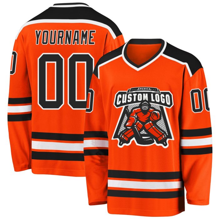 Custom Orange Black White Hockey Jersey for Men and Women - Personalized Sports Apparel Custom Orange Black-White Hockey - Image 1