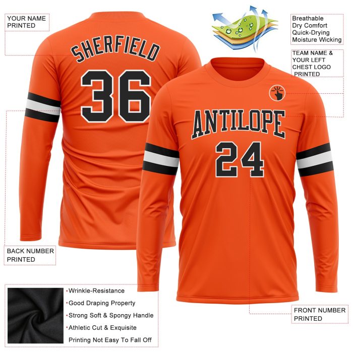 Custom Performance T-Shirt for Men Women - Orange Black White Long Sleeve Custom Orange Black-White Long Sleeve Performance - Image 3