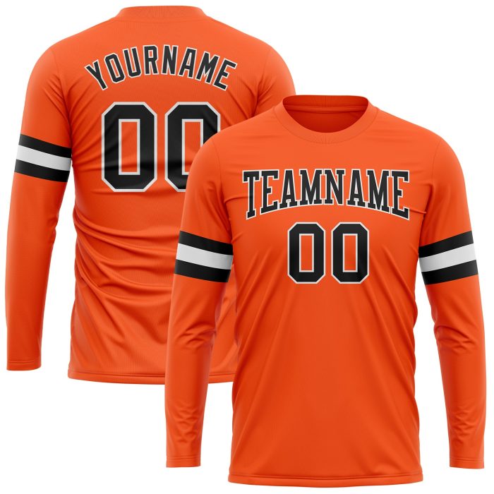 Custom Performance T-Shirt for Men Women - Orange Black White Long Sleeve Custom Orange Black-White Long Sleeve Performance - Image 1