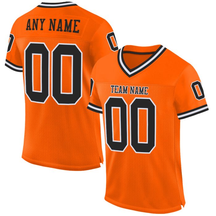 Custom Orange Black White Mesh Football Jersey - Authentic Throwback Design Custom Orange Black-White Mesh Authentic Throwback - Image 1