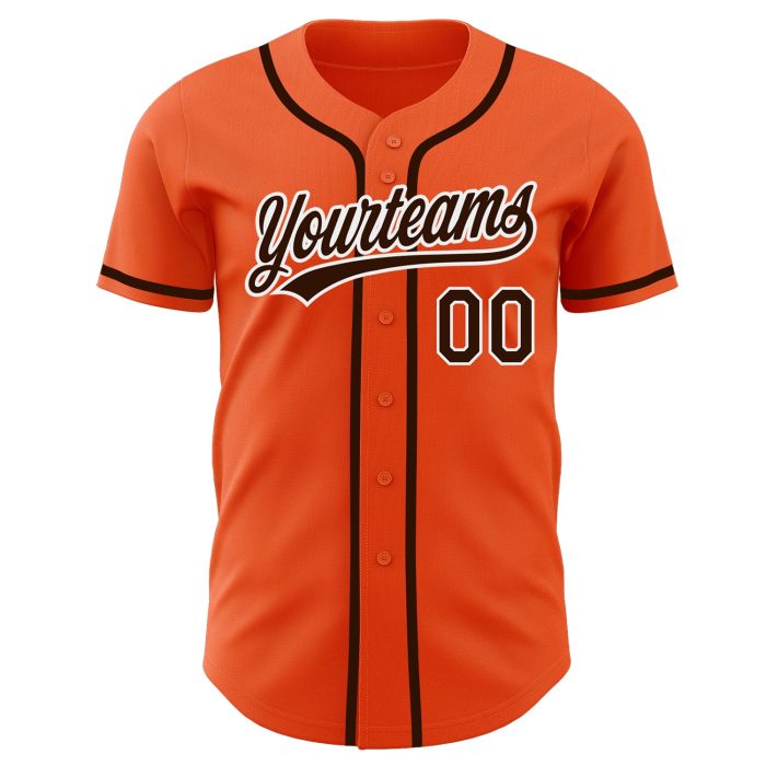 Custom Baseball Jersey - Orange and Brown-White Authentic Design Custom Orange Brown-White Authentic Baseball Jersey - Image 2