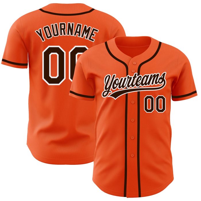 Custom Baseball Jersey - Orange and Brown-White Authentic Design Custom Orange Brown-White Authentic Baseball Jersey - Image 1