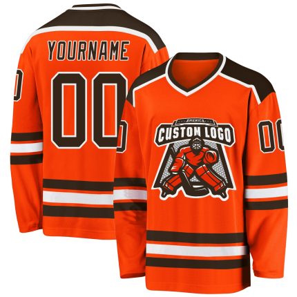 Custom Orange Brown White Hockey Jersey - Personalized Sports Apparel for Fans Custom Orange Brown-White Hockey Jersey