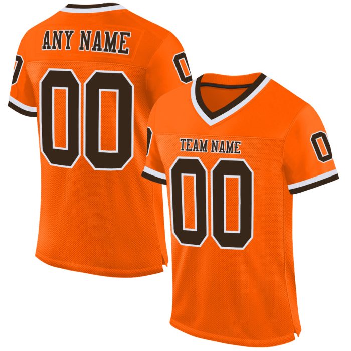 Custom Throwback Football Jersey - Orange Brown White Mesh Authentic Design Custom Orange Brown-White Mesh Authentic Throwback - Image 1