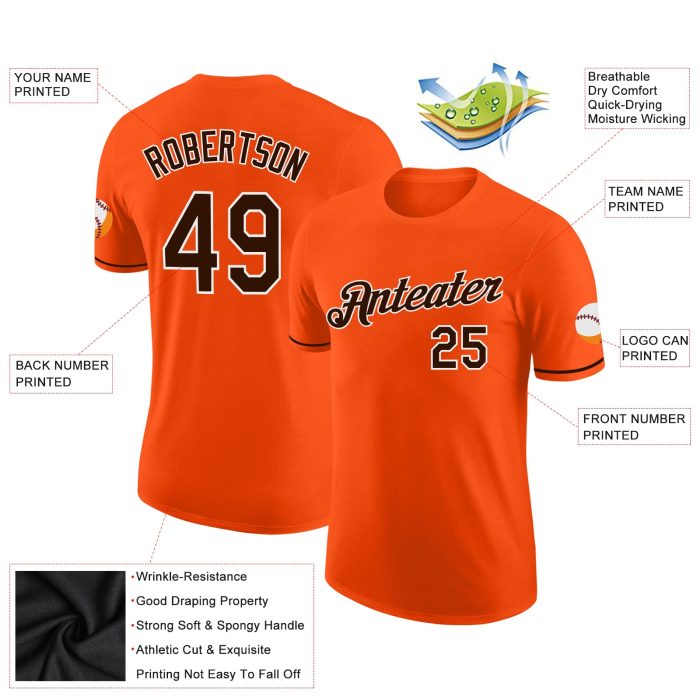 Custom Performance T-Shirt Orange Brown White, Style 7991 for Active Wear and Sports Custom Orange Brown-White Performance - Image 2