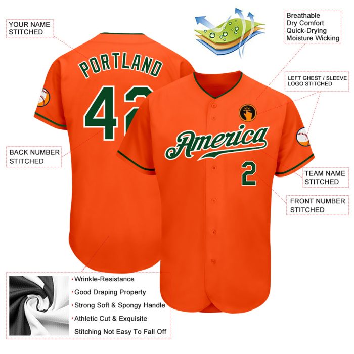 Custom Orange and Green White Authentic Baseball Jersey Style 3188 - Personalized Sports Apparel Custom Orange Green-White - Image 3