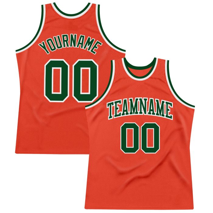 Custom Basketball Jersey Authentic Throwback Orange Green White Design Custom Orange Green-White Authentic Throwback Basketball - Image 1