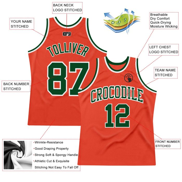 Custom Basketball Jersey Authentic Throwback Orange Green White Design Custom Orange Green-White Authentic Throwback Basketball - Image 2
