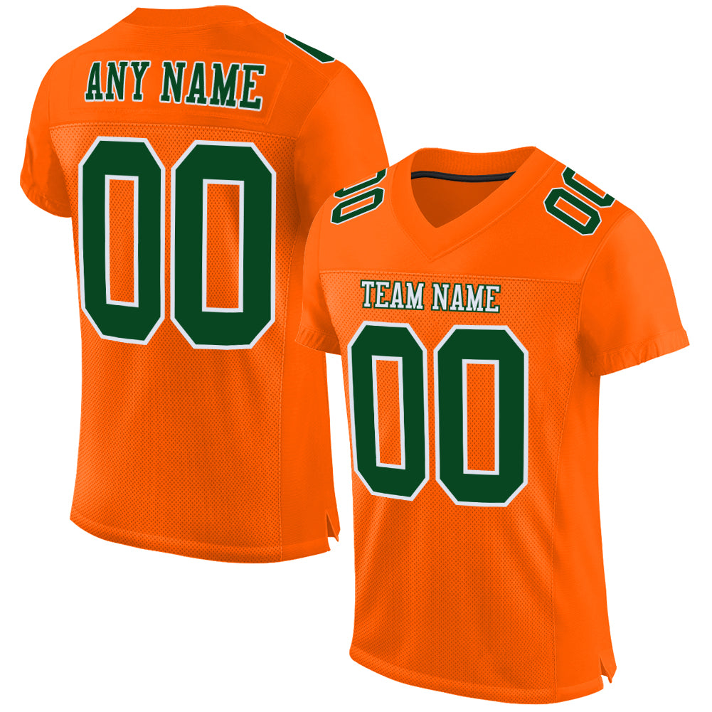 Custom Orange Green-White Mesh Authentic Football Jersey Custom Football Jersey - Authentic Orange Green White Mesh Design Custom Orange Green-White Mesh Authentic Football Jersey - Image 1