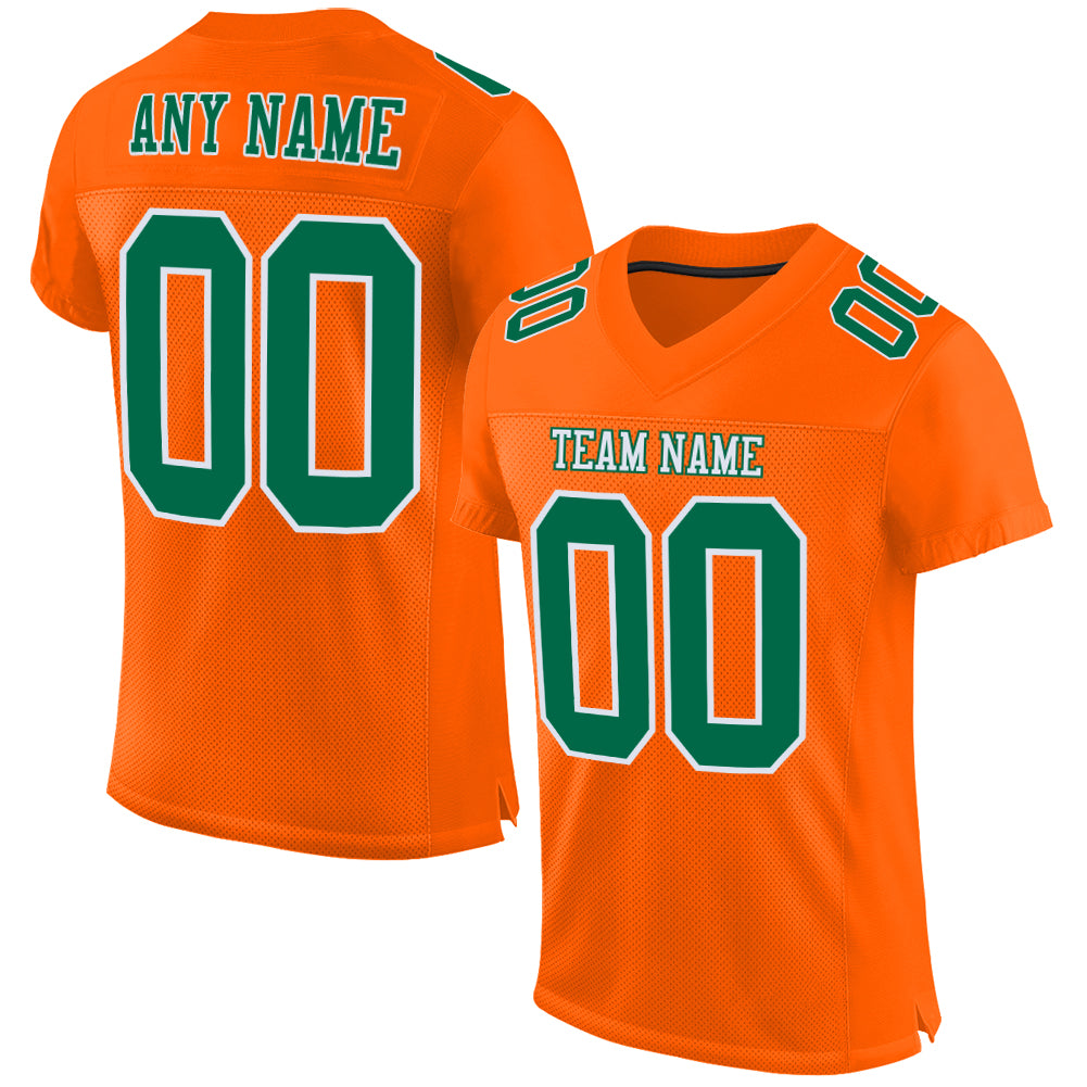 Custom Orange Kelly Green White Authentic Football Jersey - Mesh Design Custom Orange Kelly Green-White Mesh Authentic Football