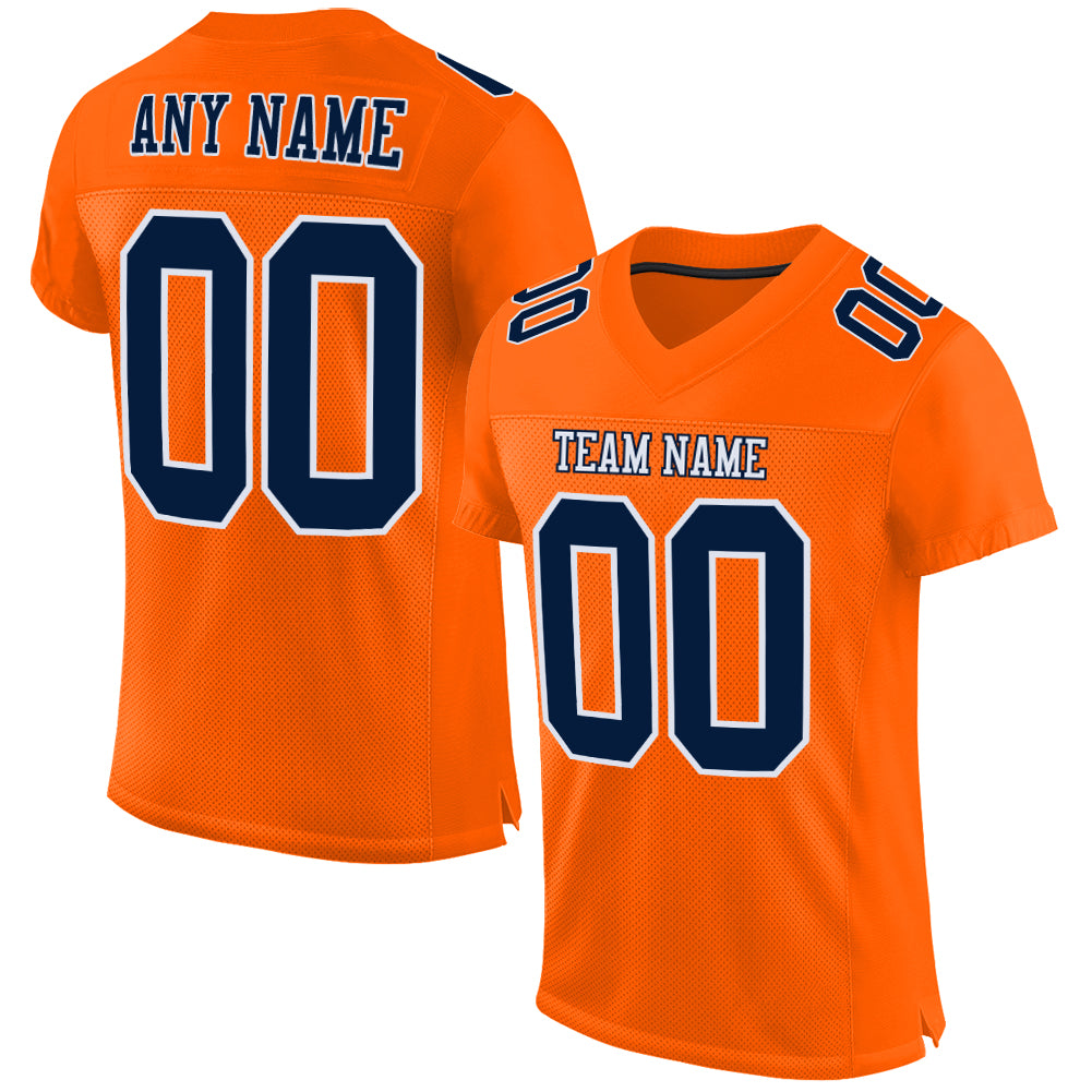 Orange Navy White Mesh Authentic Football Jersey - Customizable Team Apparel Custom Orange Navy-White Mesh Authentic Football