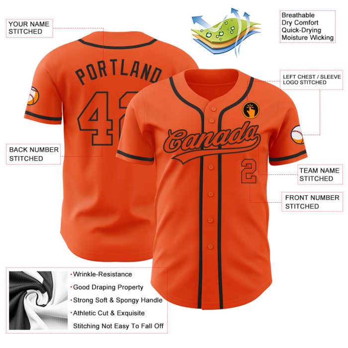 Custom Orange Black Baseball Jersey - Authentic Personalized Sports Apparel Custom Orange Orange-Black Authentic Baseball - Image 3