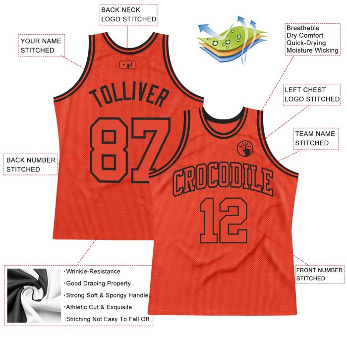 Custom Authentic Orange-Black Throwback Basketball Jersey - Unique Design, Comfortable Fit Custom Orange Orange-Black Authentic - Image 2