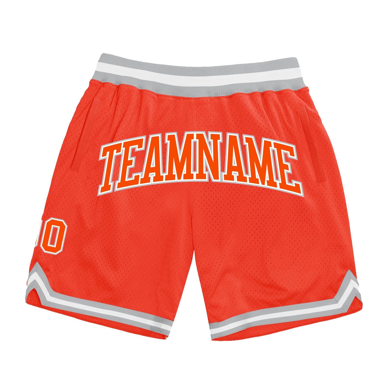 Authentic Throwback Basketball Shorts - Custom Orange and Silver Gray Design Custom Orange Orange-Silver Gray Authentic Throwback