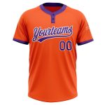 Custom Unisex Softball Jersey - Orange Purple White Two-Button Design Custom Orange Purple-White Two-Button Unisex Softball - Image 2