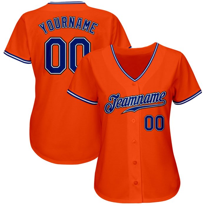 Custom Orange Black Baseball Jersey | Authentic Royal-Black Design Custom Orange Royal-Black Authentic Baseball Jersey - Image 2