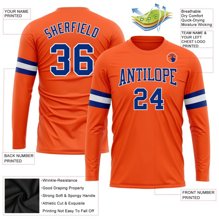 Custom Orange Long Sleeve Performance T-Shirt - Royal White Athletic Top Custom Orange Royal-White Long Sleeve Performance - Image 3