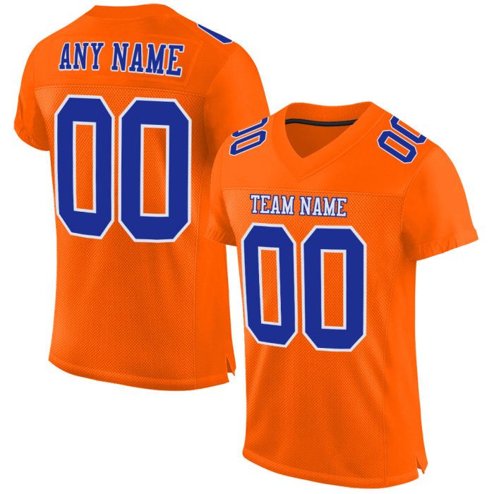 Custom Orange Royal White Authentic Football Jersey - Mesh Design for Comfort Custom Orange Royal-White Mesh Authentic Football - Image 1