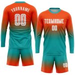 Custom Sublimation Soccer Jersey Orange White Aqua Long Sleeve Fade Fashion Uniform Custom Orange White-Aqua Sublimation - Image 2