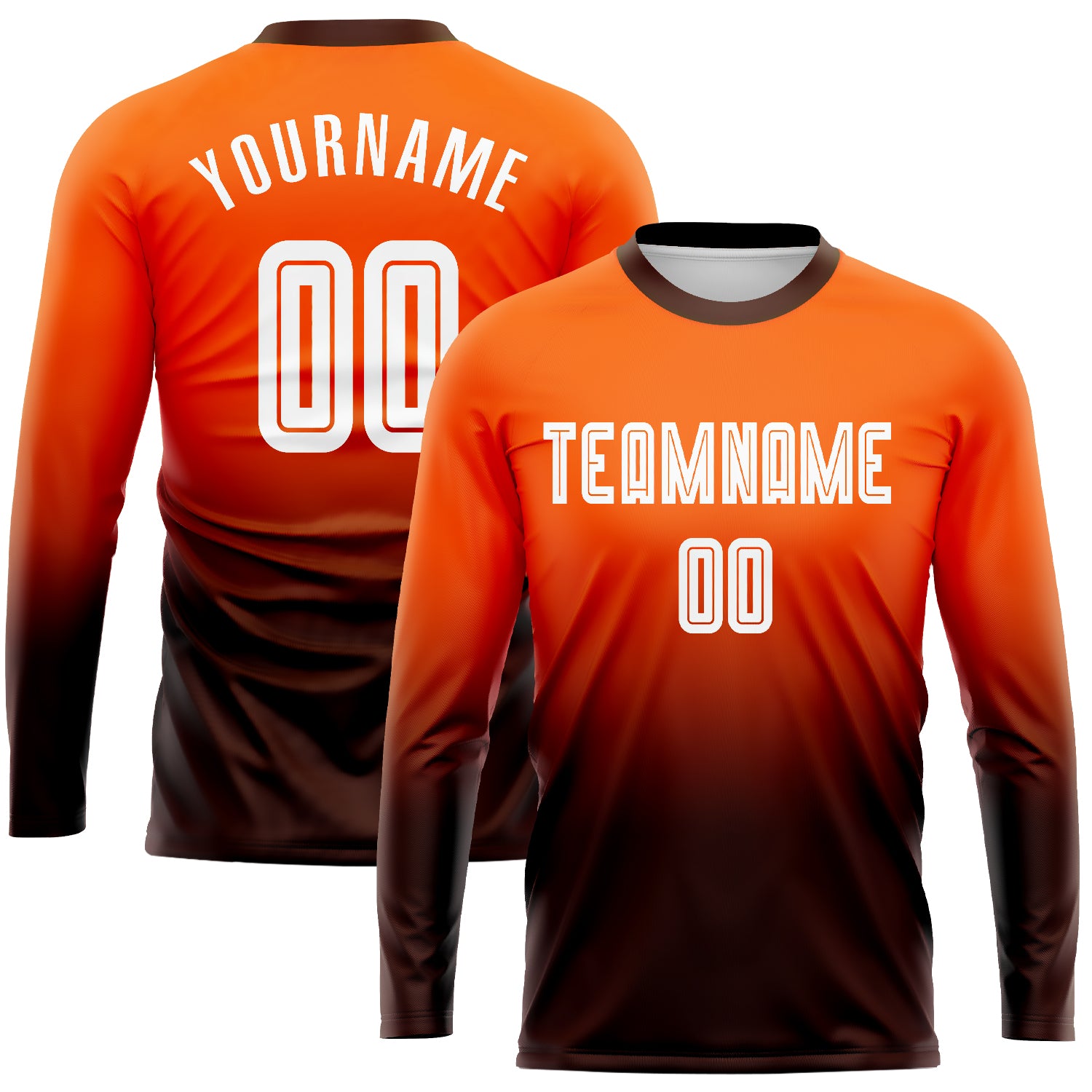 Custom Soccer Jersey Long Sleeve Fade Fashion in Orange White-Brown Sublimation Custom Orange White-Brown Sublimation Long
