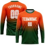 Custom Orange White-Green Fade Soccer Uniform Jersey Long Sleeve Sublimation Custom Orange White-Green Sublimation Long Sleeve