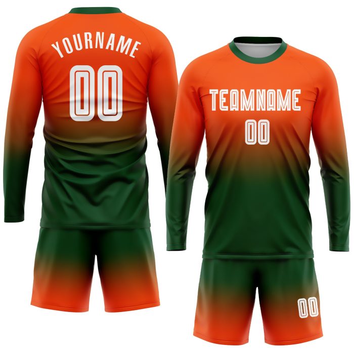Custom Orange White-Green Fade Soccer Uniform Jersey Long Sleeve Sublimation Custom Orange White-Green Sublimation Long Sleeve - Image 2