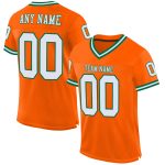 Custom Orange White Green Authentic Throwback Football Jersey - Mesh Design Custom Orange White-Kelly Green Mesh Authentic