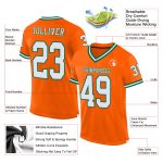 Custom Orange White Green Authentic Throwback Football Jersey - Mesh Design Custom Orange White-Kelly Green Mesh Authentic - Image 2