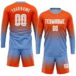 Custom Orange White Light Blue Fade Soccer Uniform Jersey Long Sleeve Sublimation Custom Orange White-Light Blue Sublimation - Image 2