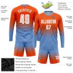 Custom Orange White Light Blue Fade Soccer Uniform Jersey Long Sleeve Sublimation Custom Orange White-Light Blue Sublimation - Image 3