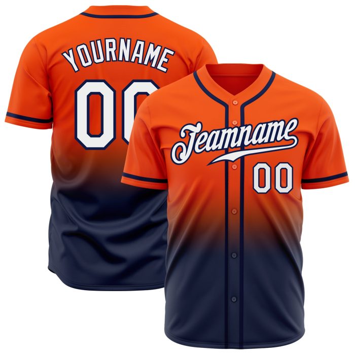 Orange Navy White Custom Fade Baseball Jersey - Authentic Fashion Style Custom Orange White-Navy Authentic Fade Fashion Baseball - Image 1