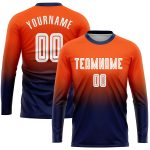 Custom Orange White Navy Soccer Jersey Long Sleeve Sublimation Fashion Uniform Custom Orange White-Navy Sublimation Long