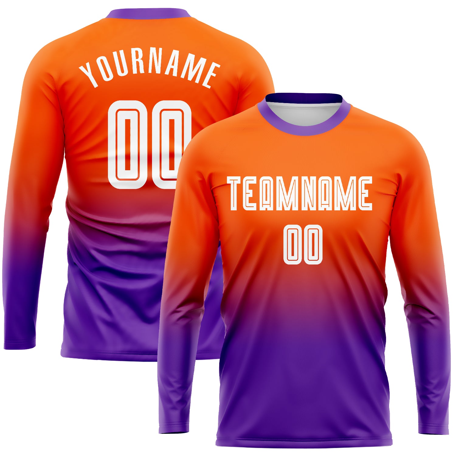 Custom Soccer Uniform Jersey - Orange White Purple Sublimation Long Sleeve Fade Fashion Custom Orange White-Purple Sublimation