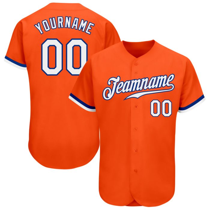 Custom Orange and White Baseball Jersey - Royal Authentic Design Custom Orange White-Royal Authentic Baseball Jersey - Image 1