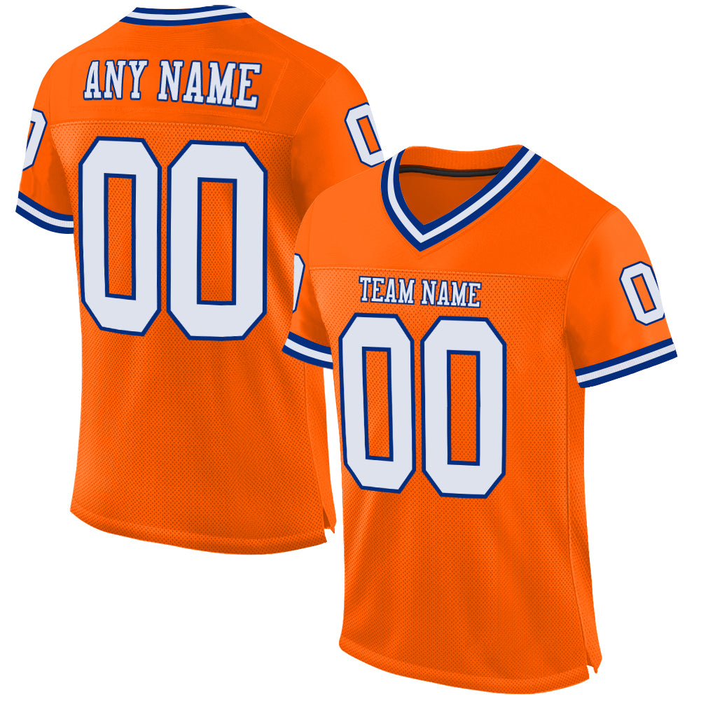 Custom Orange White-Royal Authentic Football Jersey - Mesh Throwback Style Custom Orange White-Royal Mesh Authentic Throwback