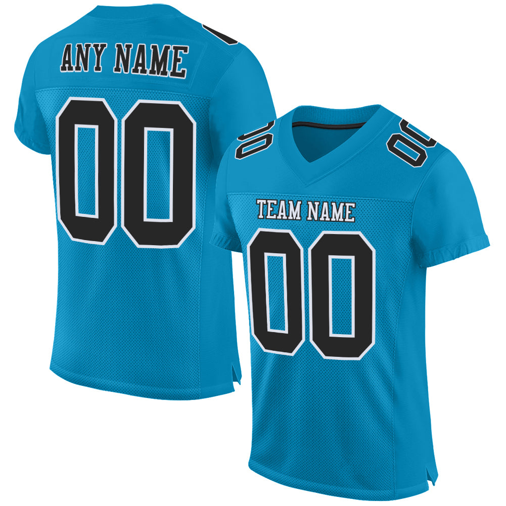 Custom Panther Blue Black-White Mesh Authentic Football Jersey for Men, Personalized Sports Apparel, Team Gear Custom Panther