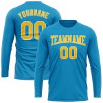 Custom Panther Blue Long Sleeve Performance T-Shirt - Gold and White Design for Men Custom Panther Blue Gold-White Long Sleeve - Image 2