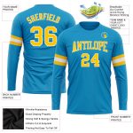 Custom Panther Blue Long Sleeve Performance T-Shirt - Gold and White Design for Men Custom Panther Blue Gold-White Long Sleeve - Image 3
