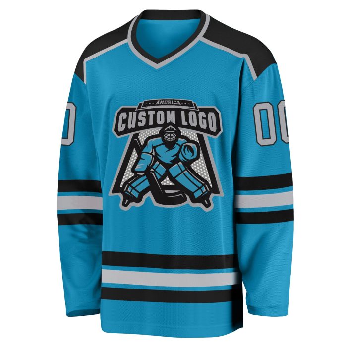 Custom Panther Blue Gray Black Hockey Jersey - Personalized Hockey Apparel Custom Panther Blue Gray-Black Hockey Jersey - Image 2