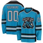 Custom Panther Blue Gray Black Hockey Jersey - Personalized Hockey Apparel Custom Panther Blue Gray-Black Hockey Jersey