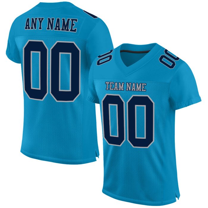 Panther Blue Navy Gray Custom Authentic Football Jersey Mesh Design Custom Panther Blue Navy-Gray Mesh Authentic Football - Image 1