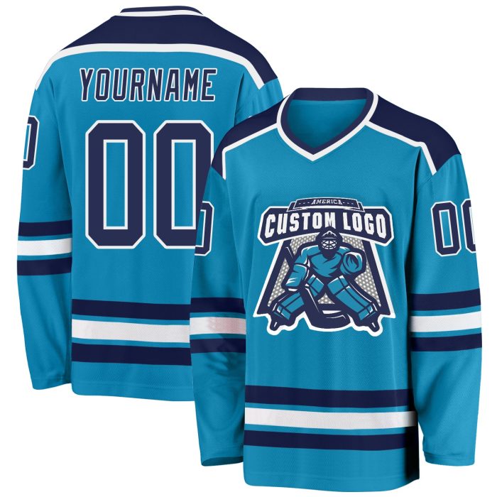 Custom Panther Hockey Jersey - Navy Blue & White Team Jersey for Men and Women Custom Panther Blue Navy-White Hockey Jersey - Image 1