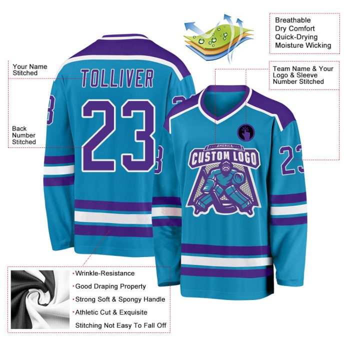 Panther Hockey Jersey Custom Blue Purple White Design - Personalized Team Sports Jersey Custom Panther Blue Purple-White - Image 3