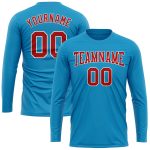 Custom Performance T-Shirt - Panther Blue with Red and White Long Sleeves Custom Panther Blue Red-White Long Sleeve Performance - Image 2