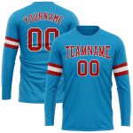 Custom Performance T-Shirt - Panther Blue with Red and White Long Sleeves Custom Panther Blue Red-White Long Sleeve Performance